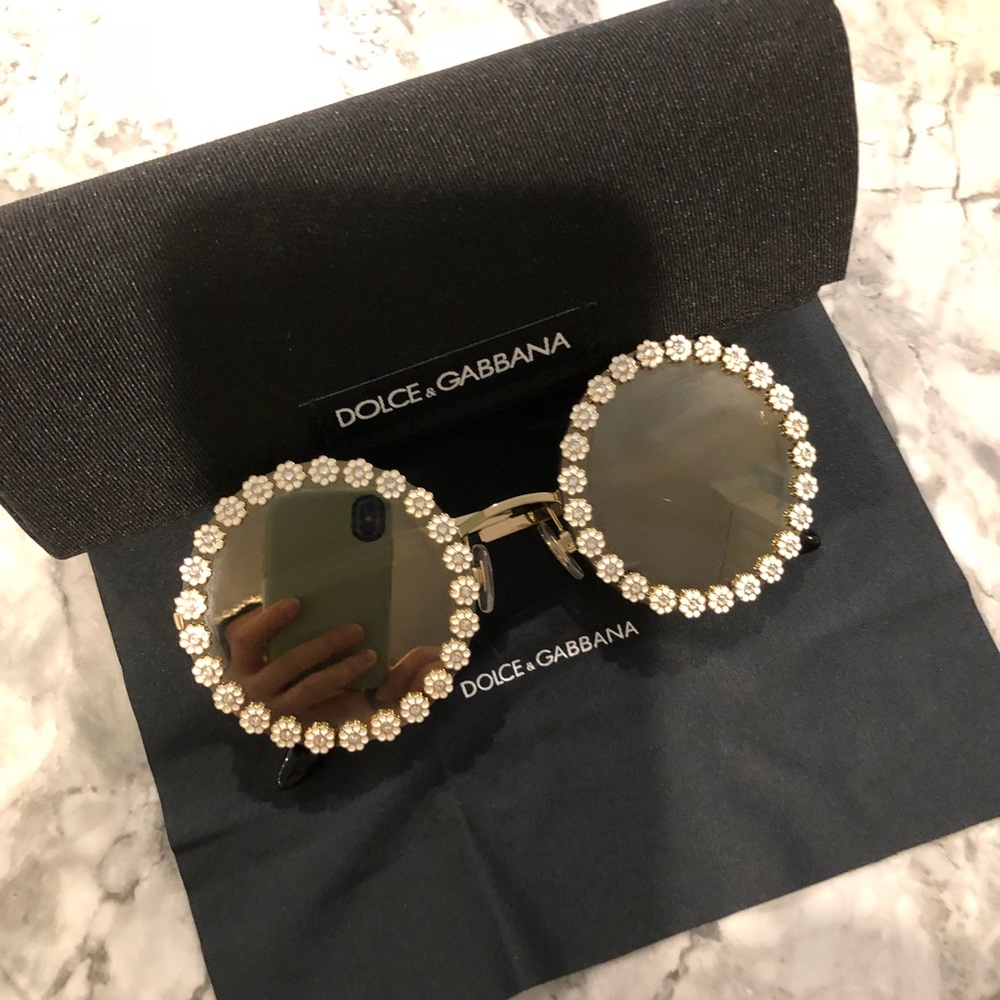 Dolce and Gabbana Round Daisy Mirrored Sunglasses